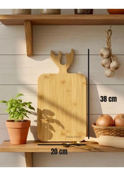 Geyikli Bambu Sunum Tahtası – En Büyük Boy 38 cm | Doğal Bambu & Geyik Bambu Kesme Tahtası