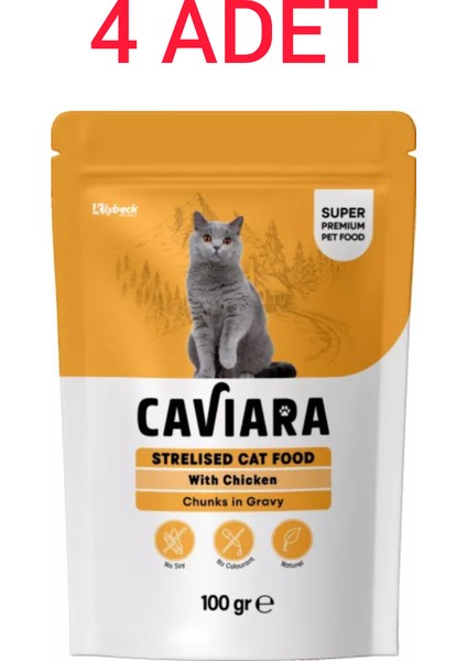 Pouch Sos Içinde Et Parçacıklı Tavuklu Kısır Kedi Pouch Islak Maması 100 gr X4