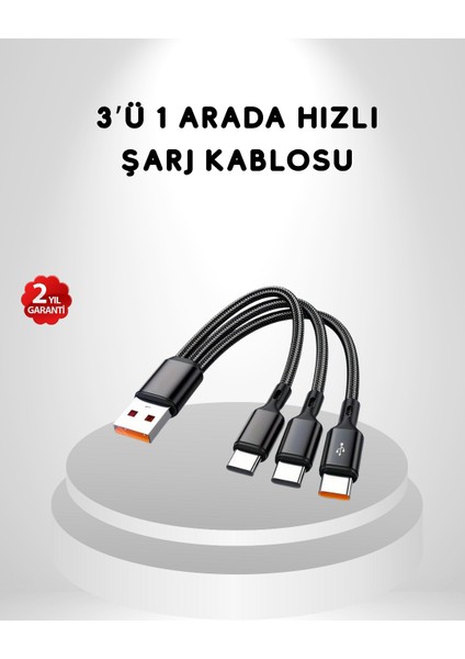 Yzlal 3’ü 1 Arada Hızlı Şarj Kablosu Ios Android Type-C Uyumlu ve Dalı