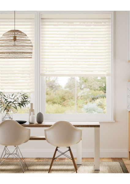 Wooden Blinds %100 Doğal Ahşap Jaluzi Perde 50MM, Alüminyum Kasalı Yüksek Kaliteli - Krem (Kurdelasız) indirimleri