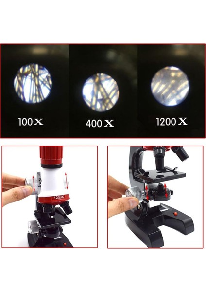 Eğitici Mikroskop Kiti Zoom 100X 400X 1200X LED Işıklı Öğretici Deney Seti modelleri