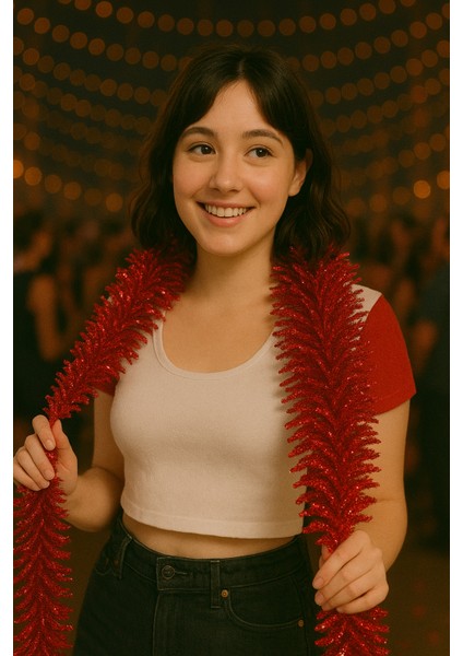 Kırmızı Yılbaşı Garland Doğum Günü Simi Çam Ağacı Süsü 200 cm Boyuna Boyuna Asılan Süsleme Sim fiyatları