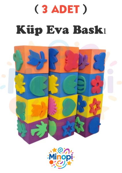( 3 Adet ) Sünger Baskı Eva Küp Boyama Süngeri Şekilli Süngerler 5x5 cm
