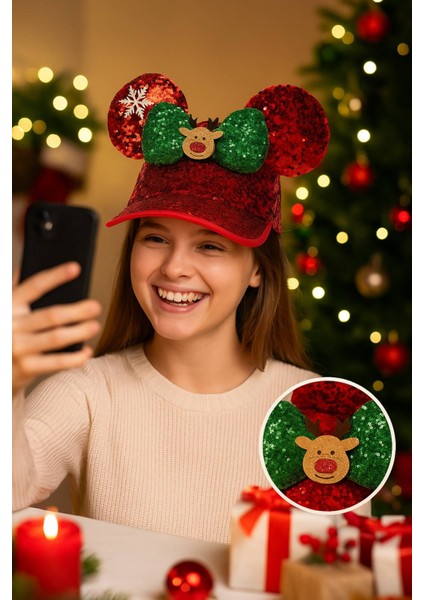 Kırmızı Payetli Yılbaşı Şapkası – Yeşil Fiyonklu, Geyik Figürlü, Her Yaşa Uygun Parti Aksesuarı fırsatları
