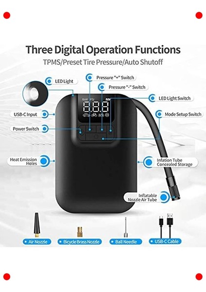 Taşınabilir Şarjlı Lastik Hava Pompası (350 Psı, 5000 Mah) fırsatları