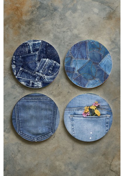 Ev Dekor Oval Pleksi Bardak Altlığı Temalı Desenli 4'lü Set Jeann