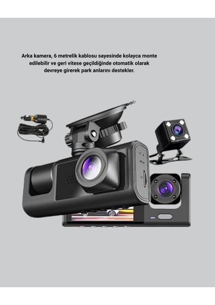 Nrzsnt Üç Kameralı Araç Dvr Full Hd Gece Görüşlü ve 2 Inç IPS Ekranlı fırsatları
