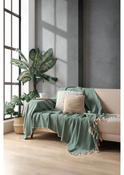 Yeşil Sık Dokuma Pamuklu Dekoratif Koltuk Örtüsü Seti 170X230 Boyutlu Optimal Kaymaz Tasarım (2 Adet)-Bej fiyatları