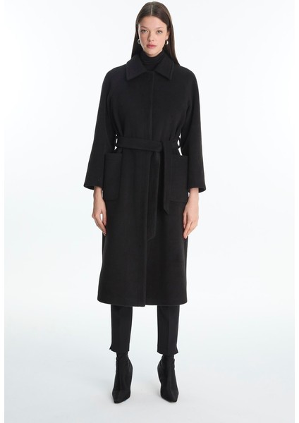 Cep Detaylı Kuşaklı Kaban Siyah 13829 indirimleri