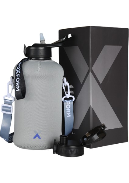 Suluk Matara 2200 Ml, Premium Pp Malzeme, Sağlıklı Bpa & Bps Içermez, Kılıflı, Çift Kapaklı, Koku Yapmaz, Sızdırmaz ve Dayanıklı, Gri Kılıf, Siyah