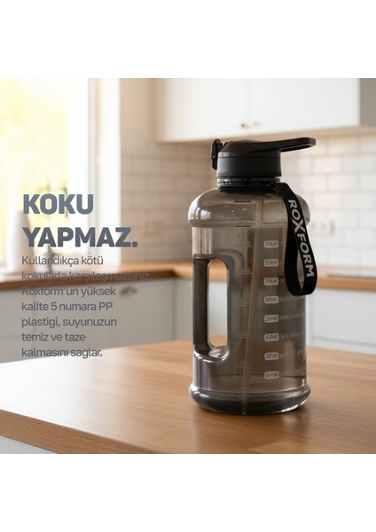 Suluk Matara 2200 Ml, Premium Pp Malzeme, Sağlıklı Bpa & Bps Içermez, Kılıflı, Çift Kapaklı, Koku Yapmaz, Sızdırmaz ve Dayanıklı, Gri Kılıf, Siyah