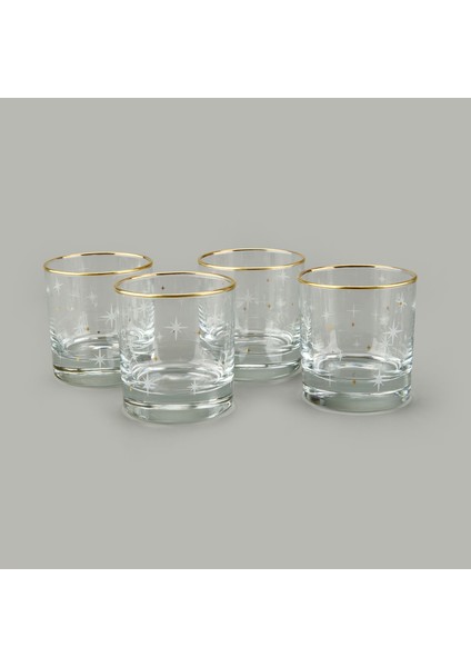 Star Altın Yaldızlı 4'lü Bardak Seti - Sarı / Şeffaf - 300 ml