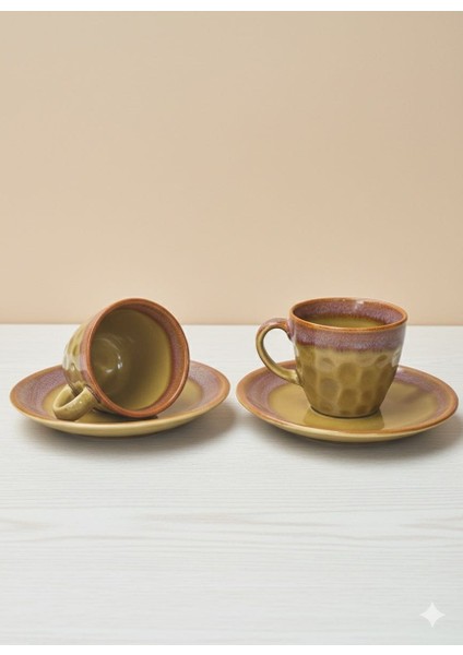 El Yapımı Seramik Kahve Fincan Takımı 2 Kişilik | Otantik Yeşil Dokulu Fincan ve Tabak Seti fiyatları