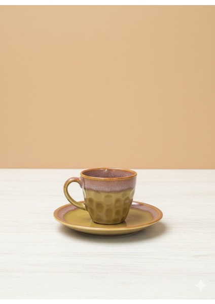 El Yapımı Seramik Kahve Fincan Takımı 2 Kişilik | Otantik Yeşil Dokulu Fincan ve Tabak Seti modelleri