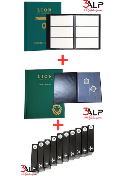 Albüm ve Kapama SET-120 Li Kağıt Para, 200 Lü Madeni Kapamalı Para Albümü ve 10 Kutu Farklı Kapama