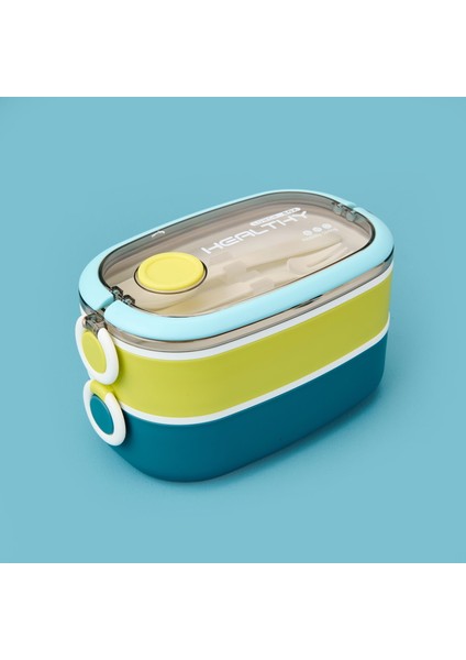 Healty Iki Katlı Çelik Yemek Kabı - Sarı / Mavi - 1,3 Lt