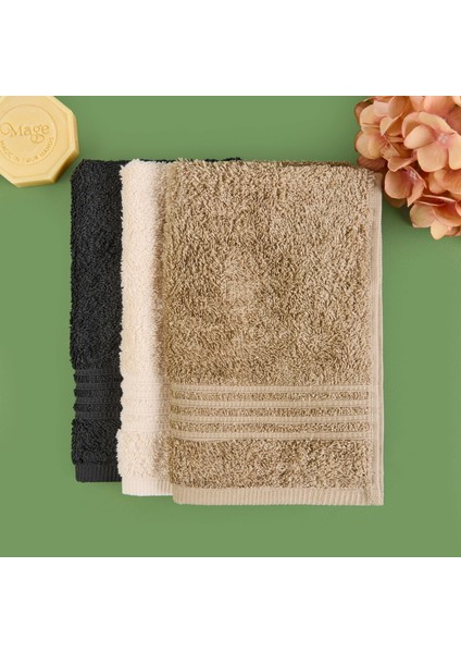 Soft Samantha 3'lü Havlu Seti - Krem / Bej / Antrasit - 30X50 cm