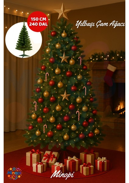 Yılbaşı Çam Ağacı 150 cm Plastik Ayaklı 240 Dal Christmas Tree