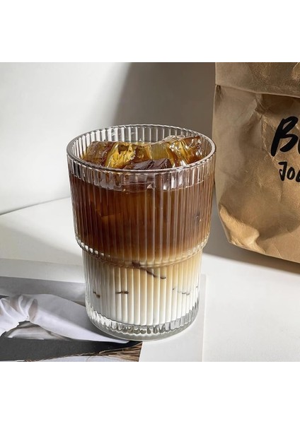 Adet 280 ml Origami Dayanıklı Çizgili Desenli Cam Kahve Çay Sunum Bardağı fiyatları