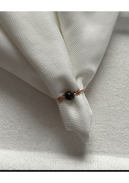 Minimal Şungit Taşı Ayarlanabilir Bakır Renk Tel Yüzük