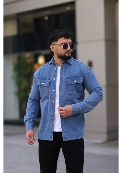 Erkek Kot Gömlek Rahat Kalıp, Çift Cepli, Düğmeli Denim Gömlek fiyatları