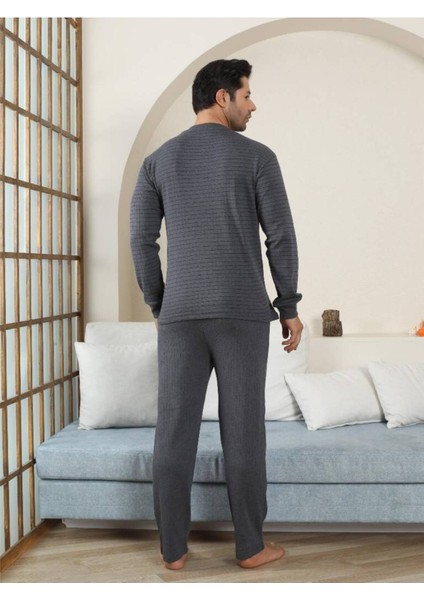 Erkek Pijama Takımı - Antrasit Çizgili Kışlık Interlok 1221UK indirimleri