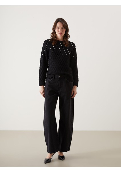 Yeni Sezon Bisiklet Yaka Boncuk Işlemeli Kadın Triko Kazak fiyatları