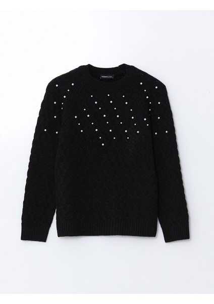 Yeni Sezon Bisiklet Yaka Boncuk Işlemeli Kadın Triko Kazak indirimleri