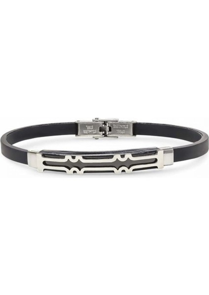 Erkek Desenli Silikon Kordonlu Çelik Bileklik