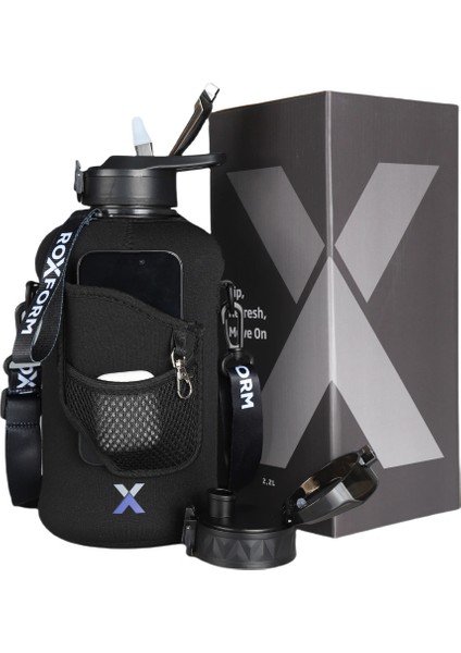 Suluk Matara 2200 Ml, Premium Pp Malzeme, Sağlıklı Bpa & Bps Içermez, Kılıflı, Çift Kapaklı, Koku Yapmaz, Sızdırmaz ve Dayanıklı, Siyah Cep Kılıf, Siyah