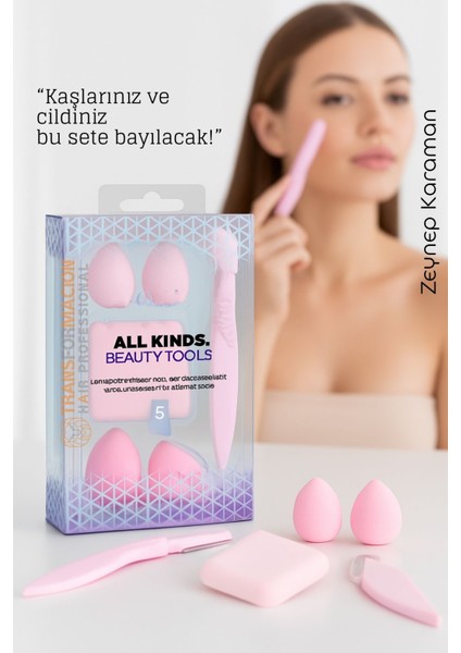 5’li Makyaj Süngeri ve Kaş Usturası Seti – Profesyonel Güzellik Araçları 722336