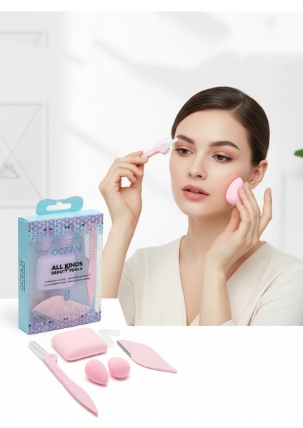 5’li Makyaj Süngeri ve Kaş Usturası Seti – Profesyonel Güzellik Araçları 722336 modelleri