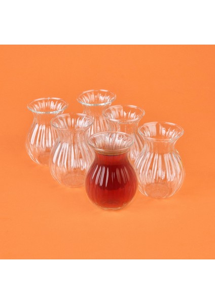 Borosilikat Cam Çizgili 6'lı Çay Bardağı - Şeffaf