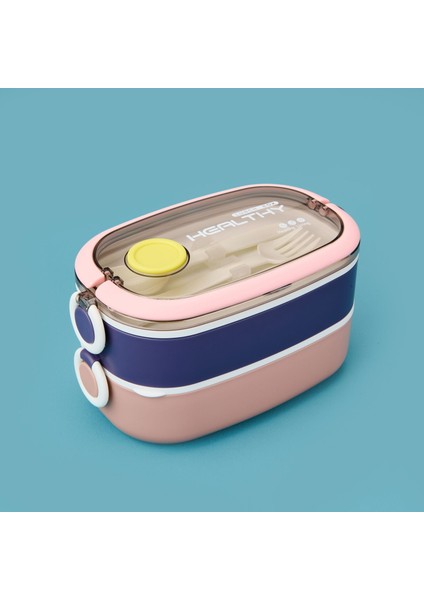 Healty Iki Katlı Çelik Yemek Kabı - Mor / Pembe - 1,3 Lt
