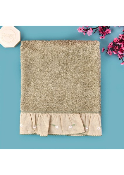 Soft Green Culture Twin Papatya Desenli Yüz Havlusu - Yeşil - 50X90 cm