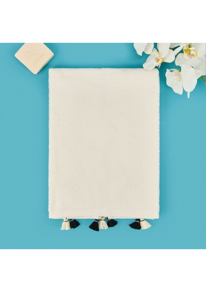 Soft Thea Püsküllü Yüz Havlusu - Beyaz - 50X70 cm