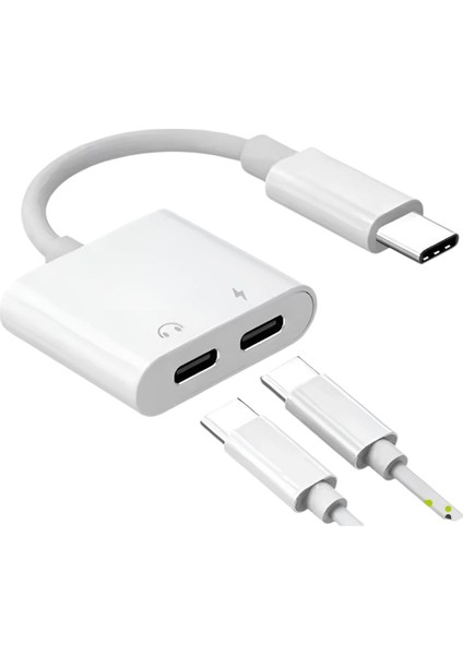 Type-C 2’si 1 Arada Ses ve Şarj Dönüştürücü Adaptör Çift Type-C Girişli Otg Aparat