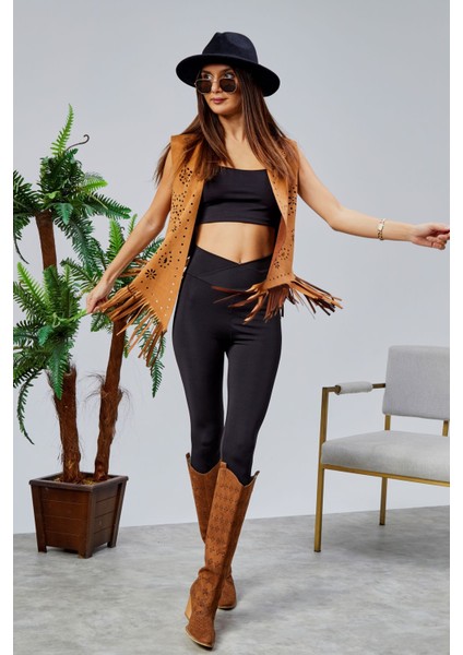 Scuba Suet Püsküllü Lazer Kesim Yelek