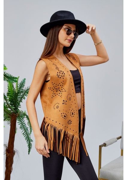 Scuba Suet Püsküllü Lazer Kesim Yelek fiyatları