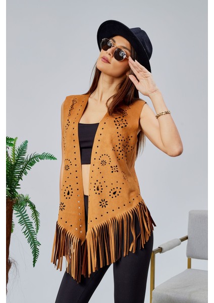 Scuba Suet Püsküllü Lazer Kesim Yelek modelleri