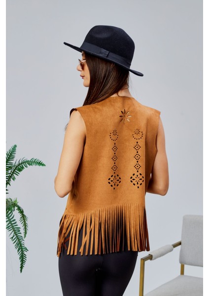 Scuba Suet Püsküllü Lazer Kesim Yelek fırsatları