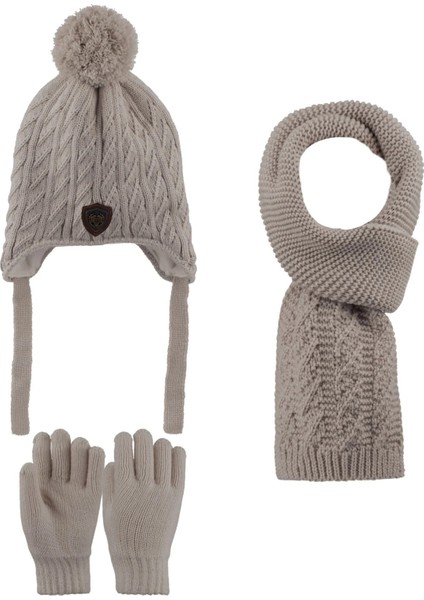 4-8 Yaş 3'lü Takım Erkek Atkı, Eldiven ve Şapka Set Içi Polarlı