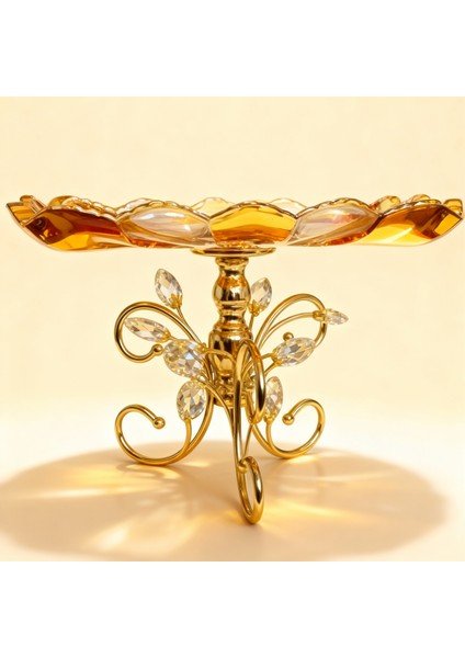 Lüks Altın Ayaklı Kristal Cam Sunumluk / Servis Tabağı
