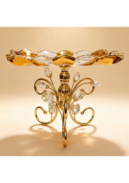 Lüks Altın Ayaklı Kristal Cam Sunumluk / Servis Tabağı fiyatları