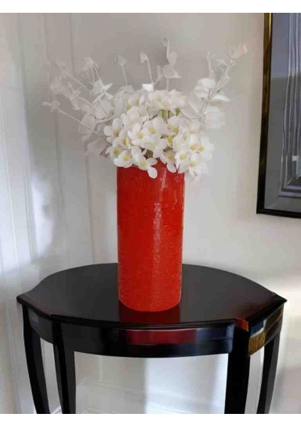 Aynalı Cam Vazo Kırmızı Uzun Boy