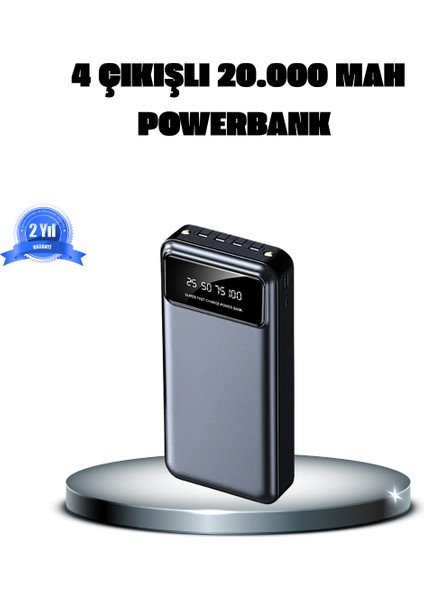 Yzlal Powerbank 20000 Mah 4 Çıkışlı Hızlı Şarjlı ve LED Göstergeli