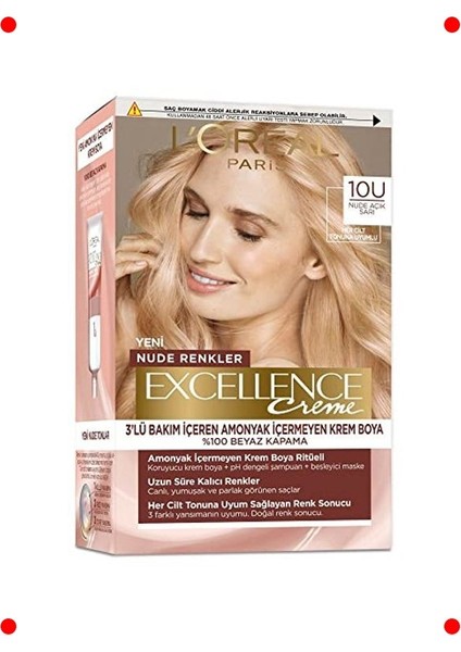 Nude Açık Sarı Kalıcı Krem Saç Boyası - 10U Tonu