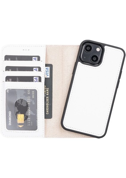 Apple iPhone 13 Mini Uyumlu Deri Cüzdanlı Kılıf F3 Beyaz indirimleri