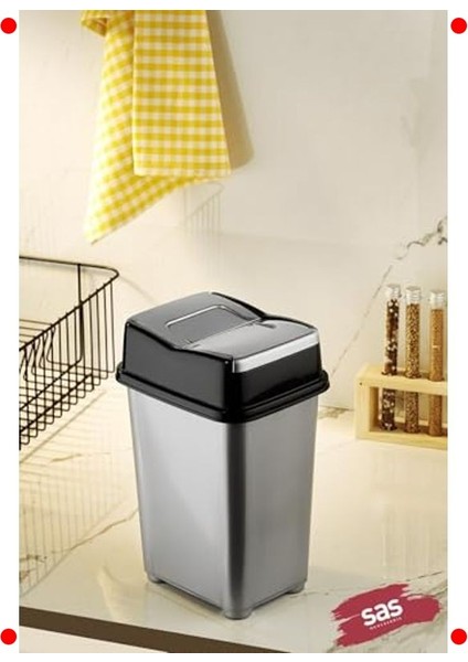 Girdap Kapaklı Çöp Kovası - Gri, 10 Litre