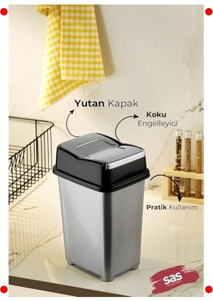 Girdap Kapaklı Çöp Kovası - Gri, 10 Litre fiyatları